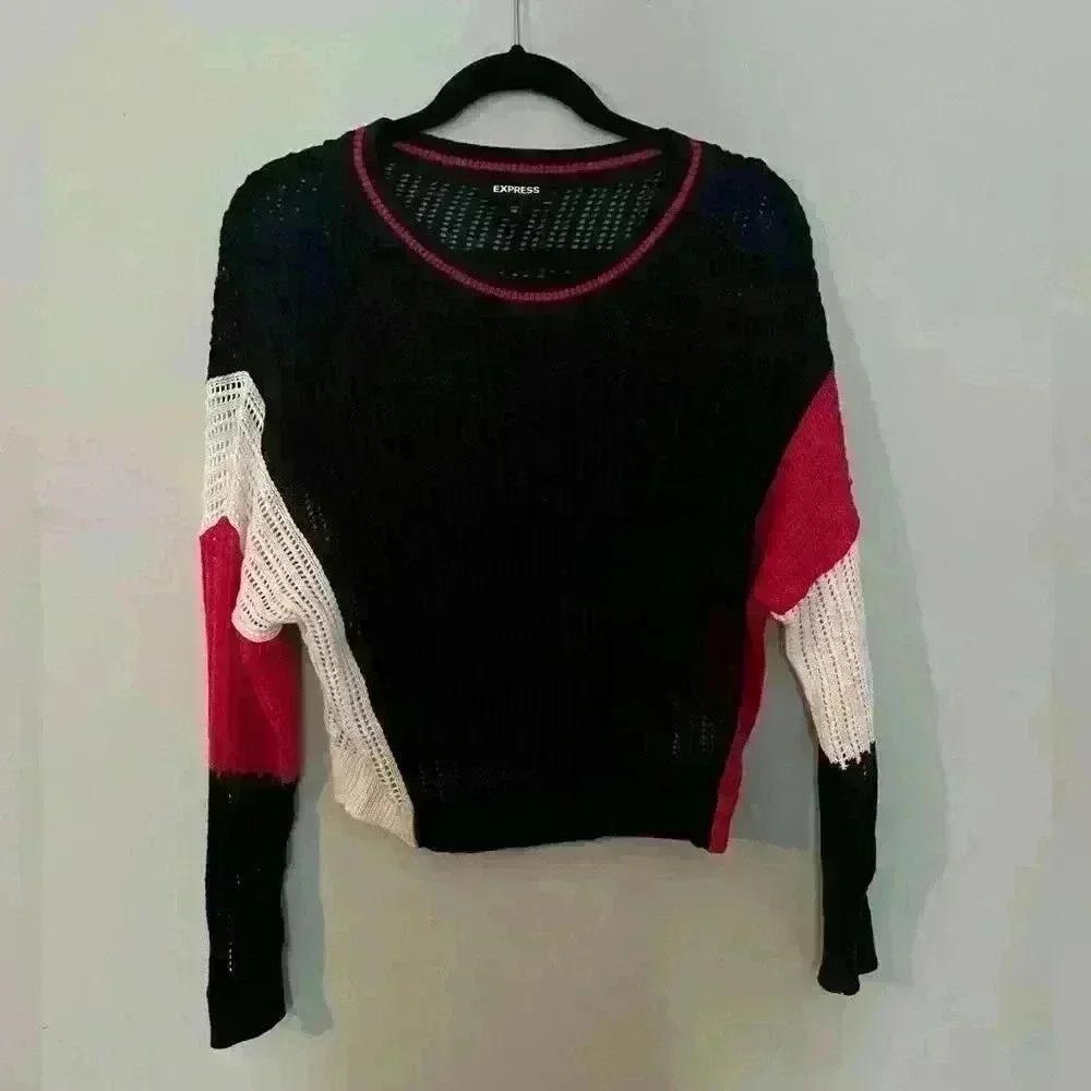 Express Open Stitch Color Block Sweater - Picture 2 of 5